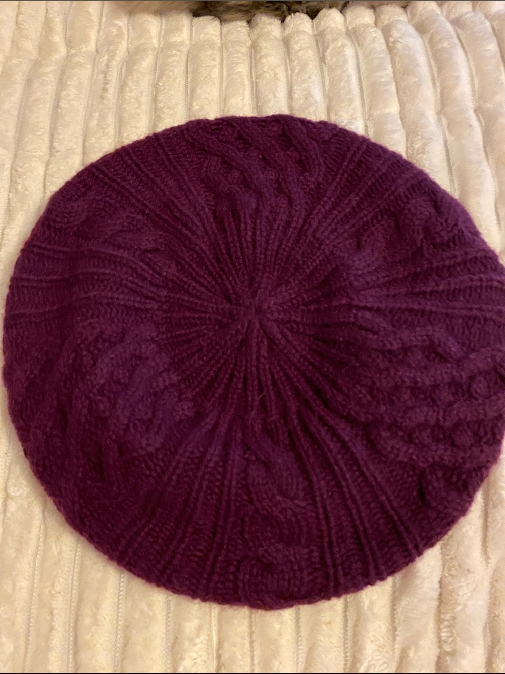 Lord & Taylor Purple Knit Cable Casmere Beret